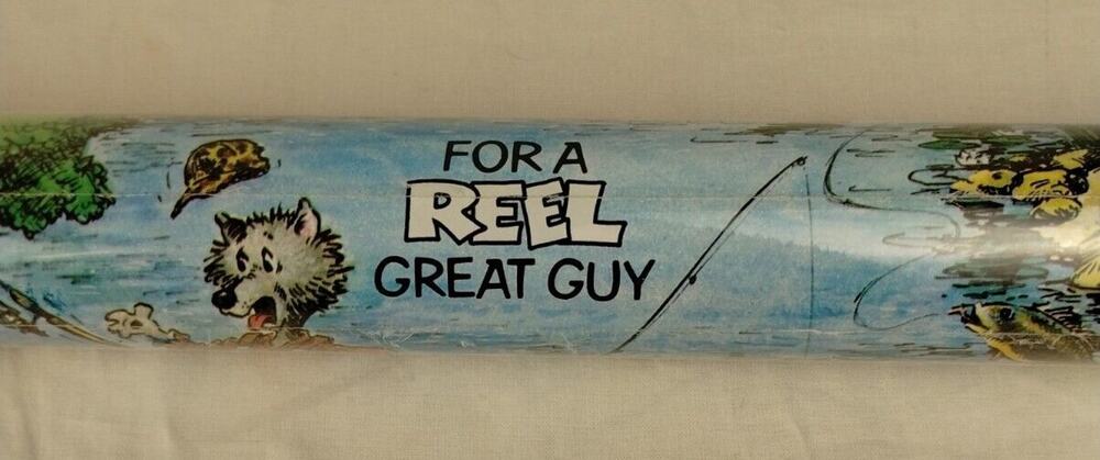 Vintage American Greetings Forget Me Not Gift Wrap - Fishing - Reel Great Guy